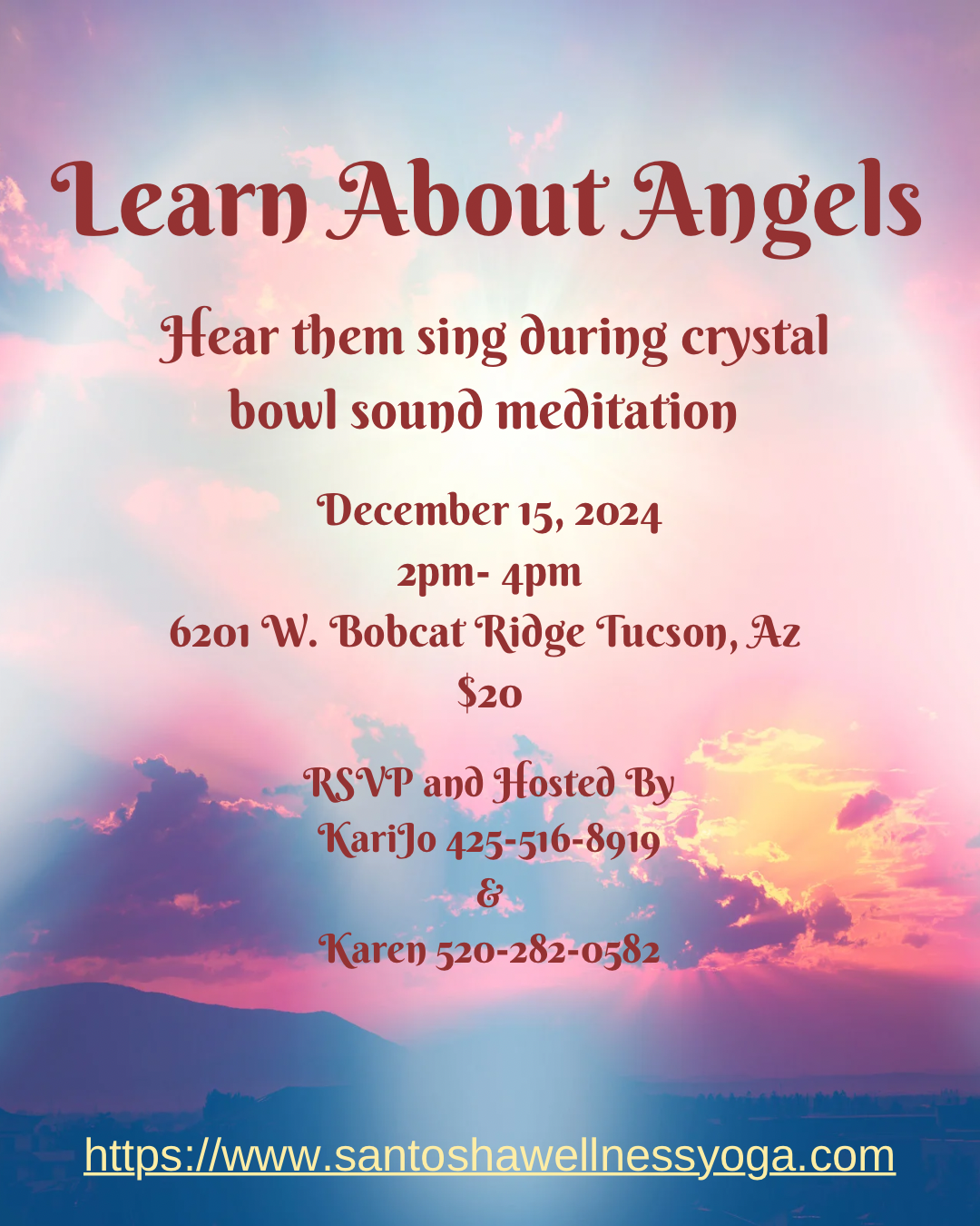 Learn about Angels Crystal Bowl Sound Bath Mediation flyer